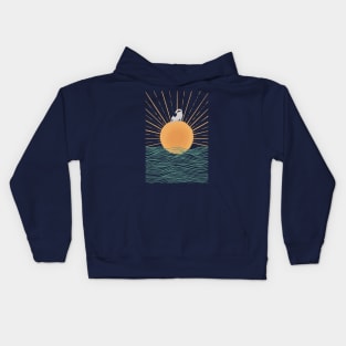 Yoga Cat on Sunrise ocean wave II Kids Hoodie